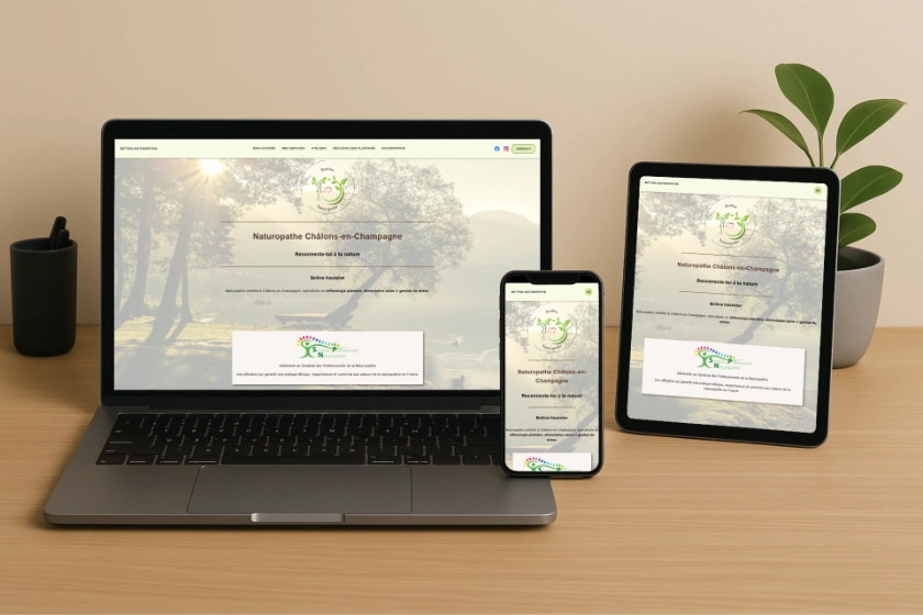 Mockup du site réalisé pour Bettina Naturopathe sur différents appareils